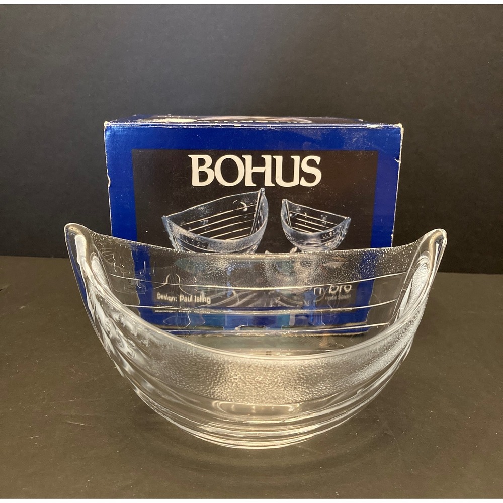 Nybro Sweden Crystal Bohus Medium Seafood Boat Bowl Paul Isling LL 653 170mm BOX